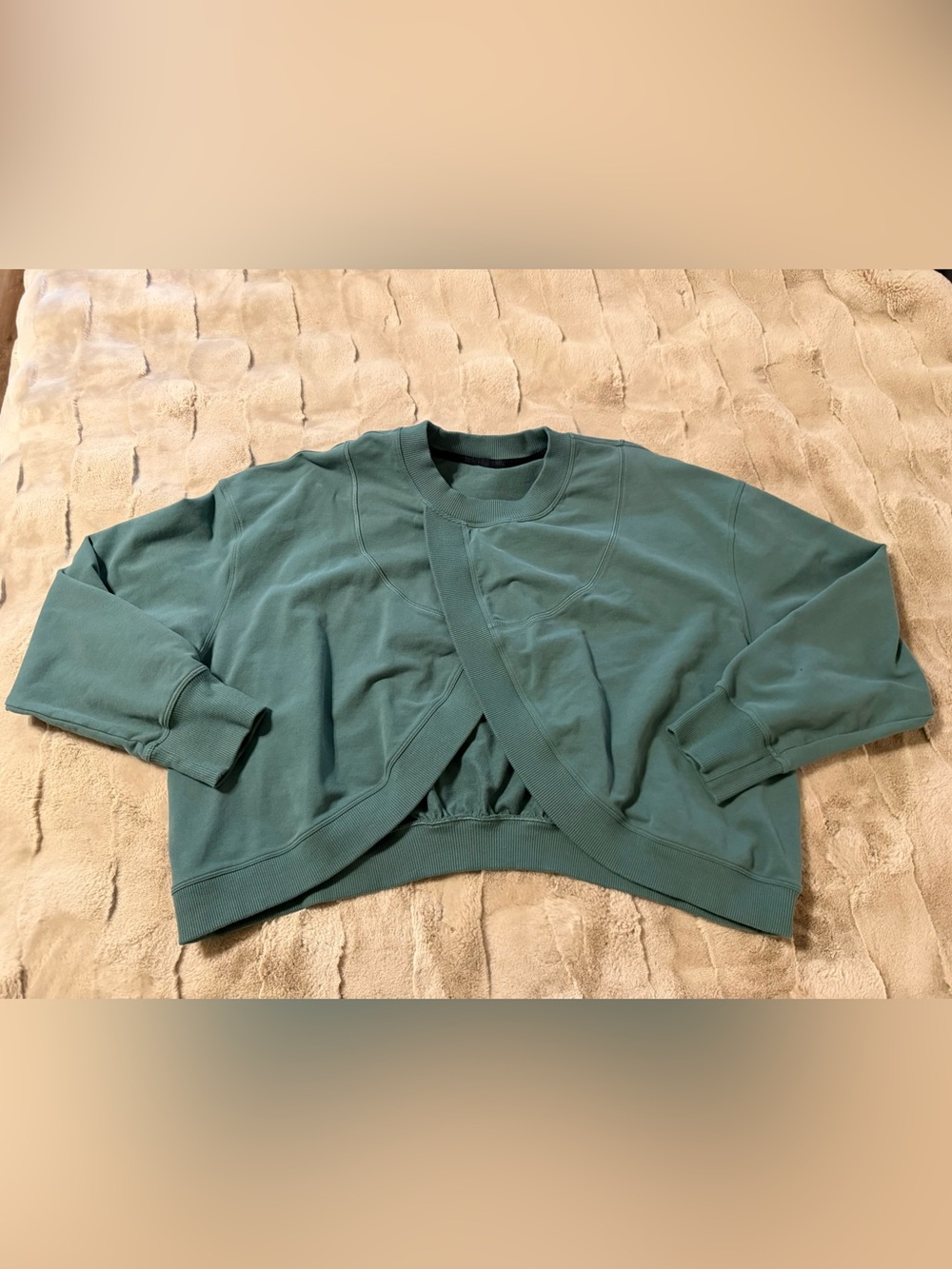 lululemon athletica Teal Green Cropped Overlap Sweatshirt